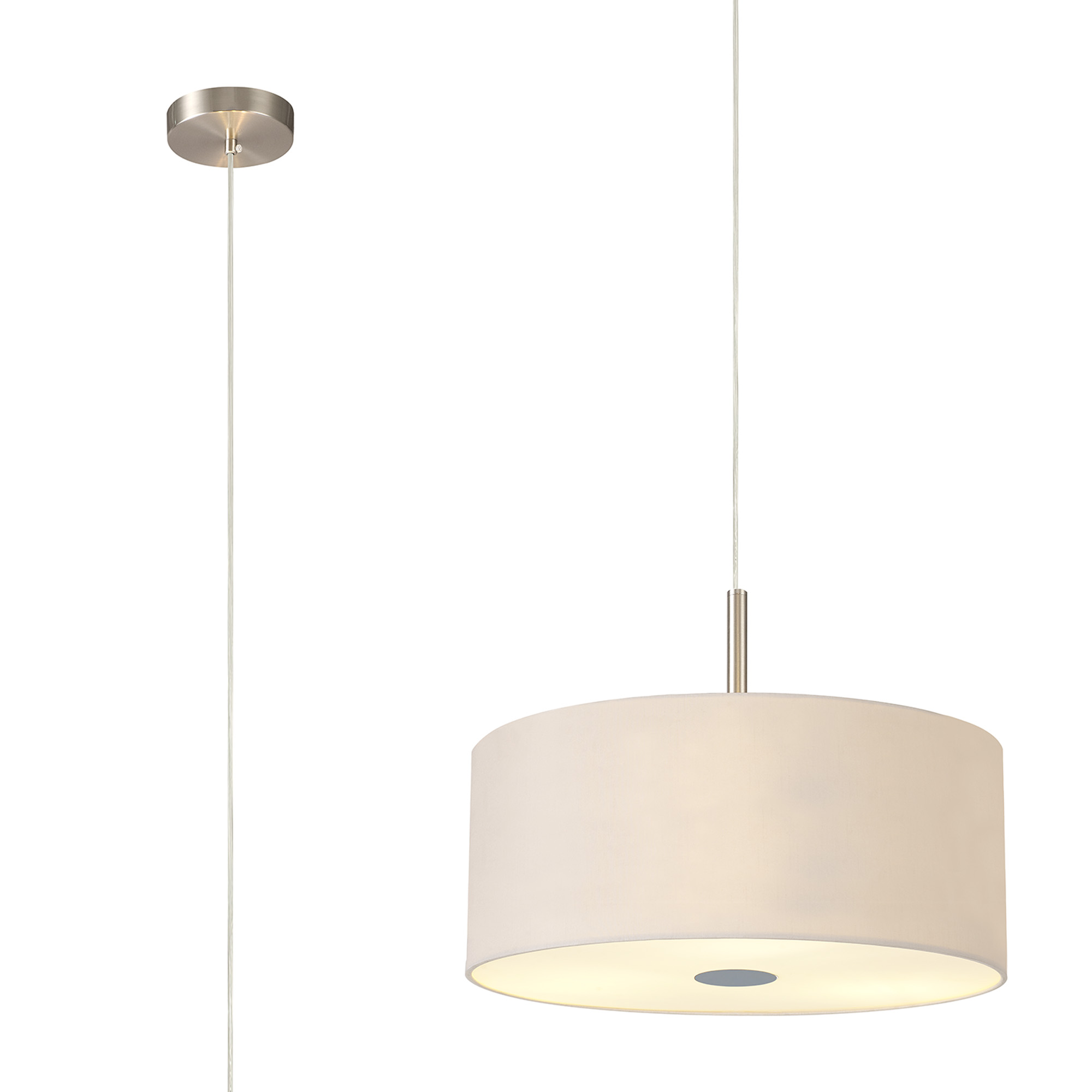 Baymont 40cm 3 Light Pendant Satin Nickel, Nude Beige/Moonlight, Frosted Diffuser